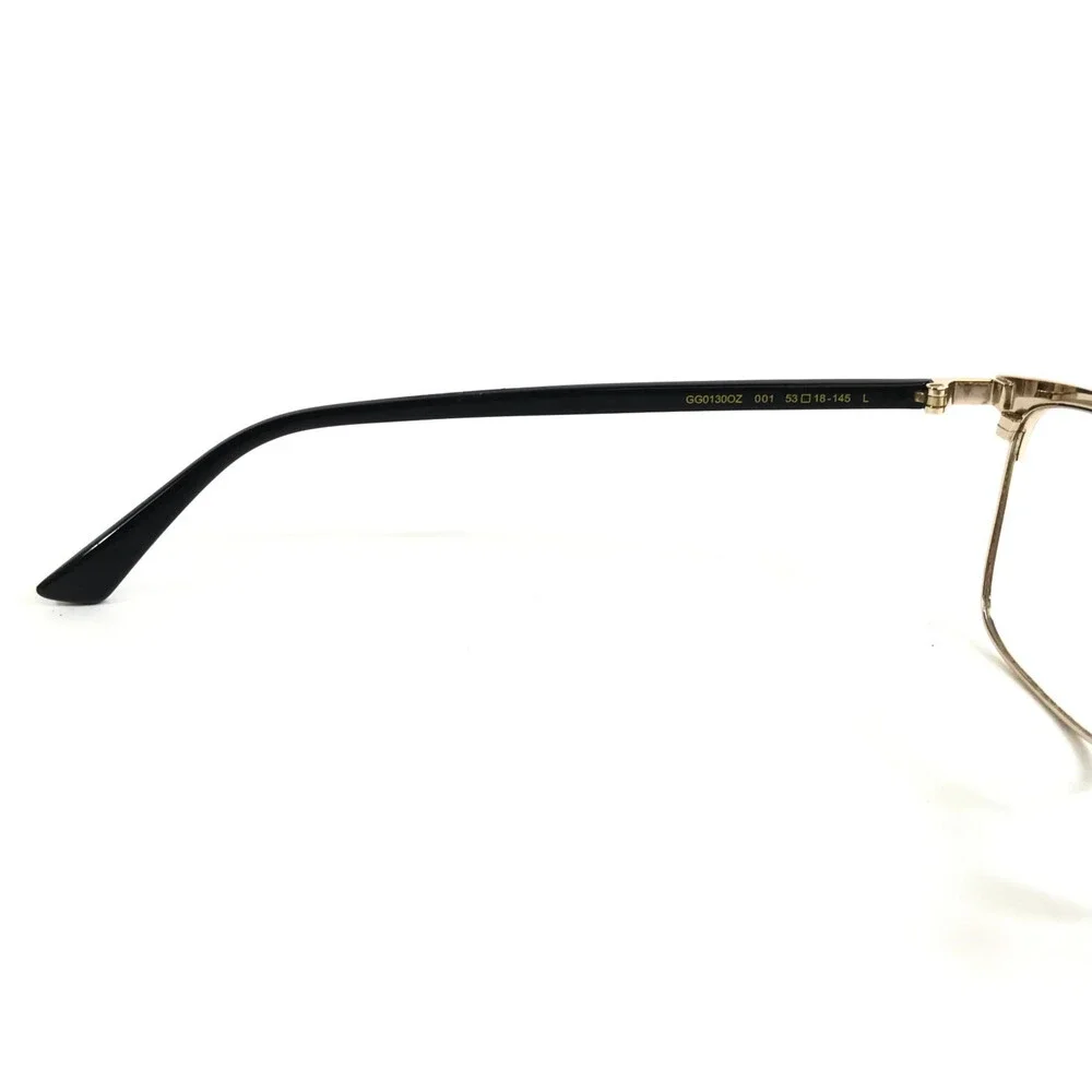 Gucci Eyeglasses Frames GG0130OZ 001 Shiny Black Gold Square Full Rim 53-18-145
